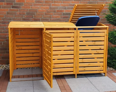 Mülleimerbox 3x240L neu, Fichte, imprägniert in honigfarben - Bild 1 von 2
