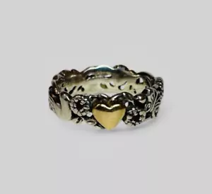 Artcarved Sterling 925 Silver 14k Heart Bird Floral Band Ring Sz 9 - Picture 1 of 7