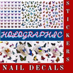 Nail Art Stickers Holographic Foil Transfer Butterfly Waterproof Spring Decals - Picture 1 of 25
