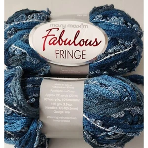 Mary Maxim Fabulous Fringe 2 Skeins 749-100 Bushels of blue 100 Grams yarns - Picture 1 of 3