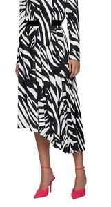 Hugo Boss NWT Zebra Print Midi Skirt Pleated Asymmetric Hem A-line Classic Sz 10 - Picture 1 of 10