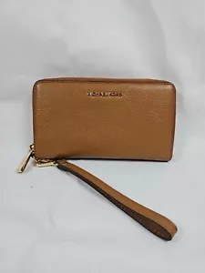 Michael Kors Jet Set Travel Continental Saffiano Leather Wristlet Wallet Brown - Picture 1 of 3