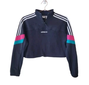 Gebrauchtes Sweatshirt Adidas M schwarz mehrfach halber Reißverschluss kurz geschnitten Damen - Bild 1 von 13