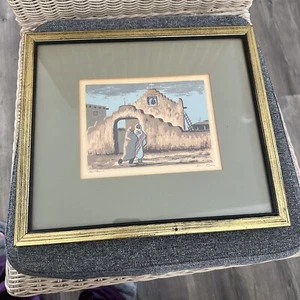 Vintage Anna Barry Signed Serigraph "Taos Mission" Matted Framed Southwest Art - Picture 1 of 8