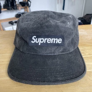 Black Faded Canvas Supreme 5 Panel Camp Cap - Picture 1 of 10