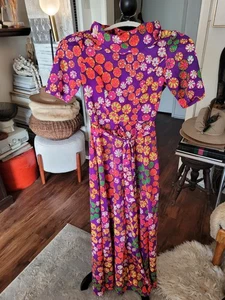 1970s Handmade One Of Kind Flower Maxi Vintage Dress - Picture 1 of 6