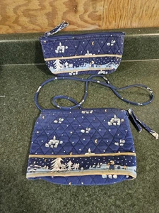 VTG Vera Bradley Blue Holiday Purse and Brush Bag Zip Retired pattern - Picture 1 of 8
