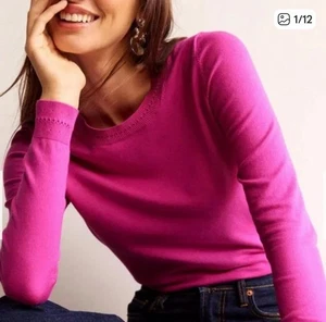 BODEN Sweater Womens XS Pink Catriona Cotton Crew Jumper Pointelle Long Sleeve - Picture 1 of 6