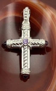 Judith Ripka Sterling Silver And Amethyst Cross Enhancer Pendant - Picture 1 of 11