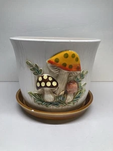 Vintage Sears Merry Mushroom 1978 Ceramic Planter with Underplate Made in Japan - Picture 1 of 19