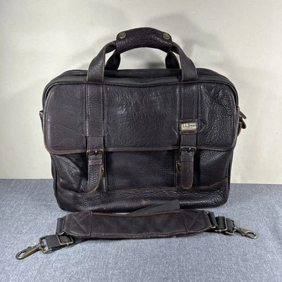 L.L. BEAN Maletín Vintage Cuero Marrón Informal Viaje Laptop Bolso Mensajero Foto 1 de 4