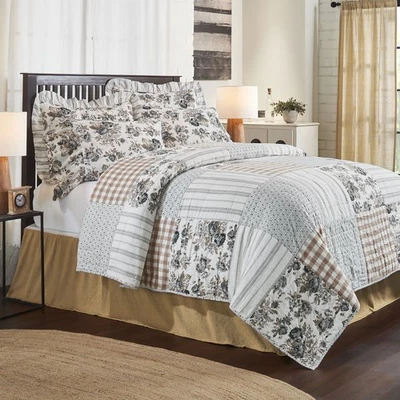Farmhouse Twin Quilt Brown Annie Floral Cotton Hand Bedroom Decor VHC Brands - Image 1 of 4
