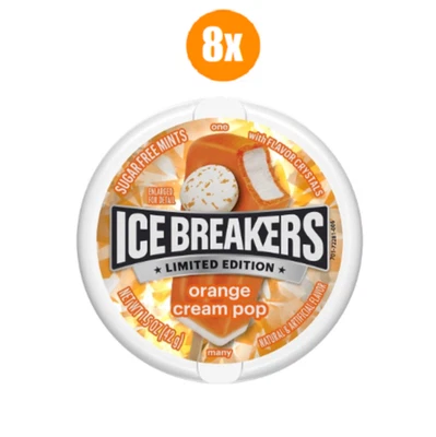 NEW! 8x Packs Ice Breakers Orange Cream Pop Sugar Free Mints - 1.5oz Each