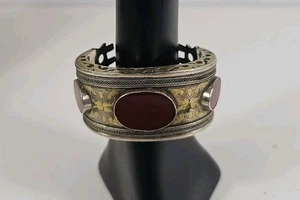 Vermeil Silver Ethnic Cuff Bracelet Antique Tekke Turkmen Turkomen Carnelian - Picture 1 of 9
