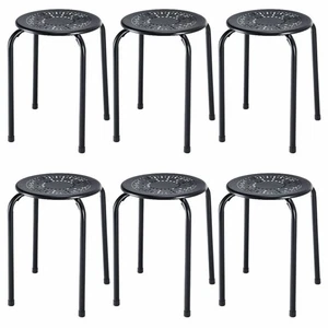 Set of 6 Stackable Metal Stool Set Daisy Backless Round Top Kitchen Black - Picture 1 of 10