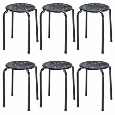 Set of 6 Stackable Metal Stool Set Daisy Backless Round Top Kitchen Black - Image 1 of 4