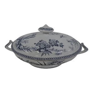 Thomas Elsmore & Son Parisian Granite Covered 9" Oval Vegetable Dish w Birds - Picture 1 of 21