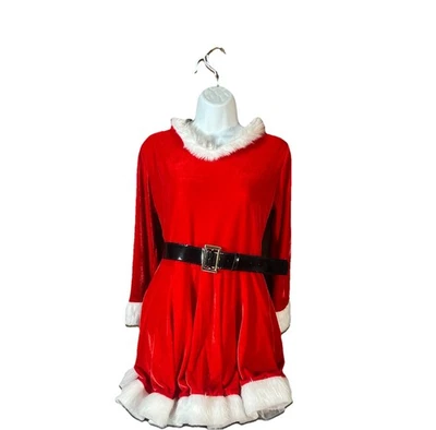 Mini vestido feminino Mrs Claus veludo Papai Noel com meia-calça listrada tamanho 2XL ver fotos - Imagem 1 de 4