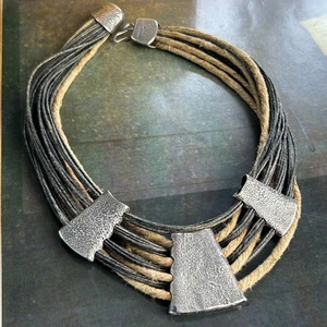 HALLMARKED Sterling Silver CHARACTER Layered Choker Collar Necklace Brutalist - Picture 1 of 17
