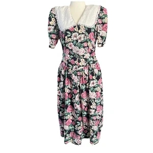 Vintage 80s Sarah Richards Floral & Lace Dress V Yolk Gr. 16 Cottagecore Grunge - Bild 1 von 11
