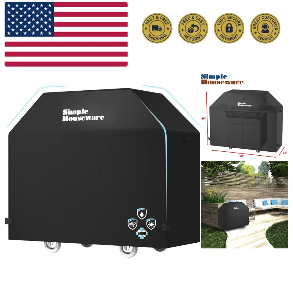 Gas BBQ Grill Cover Waterproof Heavy Duty 58 Inch Weather Resistant Polyester