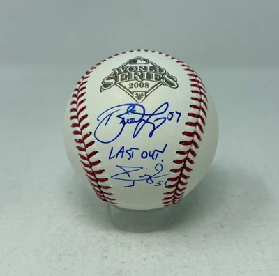 Brad Lidge and Carlos Ruiz Signed Rawlings 2008 World Series Baseball PSA 282 - Image 1 of 4