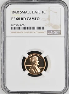 1960 Small Date Lincoln Memorial Cent NGC PF 68 RD Cameo - Picture 1 of 2