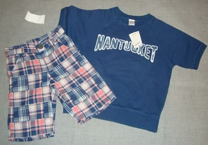 Gymboree Summer Harbor Boys Madras Plaid Shorts Nantucket Sweatshirt 4 5-6 NWT - Picture 1 of 6