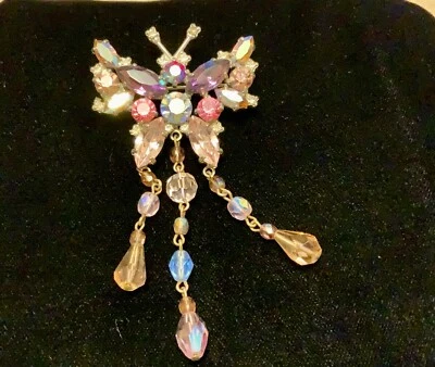 Butler & Wilson Vintage Colourful Butterfly Three Drop Dangling Tassels REDUCED - Image 1 of 4