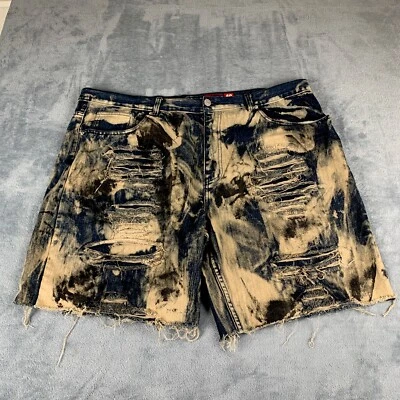 Lion Dynasty Distressed Acid Wash Men's Denim Shorts 46 Grunge Hip Hop Y2K - Image 1 of 4