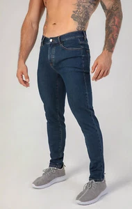Premium Athletic Fit 4-way Stretch Men's Jeans : Mid Blue - Picture 1 of 3