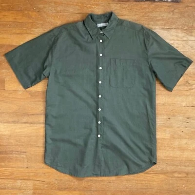 Vintage Linen/Cotton Long Blouse Womens Size XL 1990s Olive Green Collared Shirt - Image 1 of 4