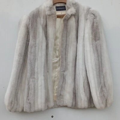 Abrigo de visón de piel sintética beige para mujer capas exteriores hecho en EE. UU. talla 13/14 Foto 1 de 4