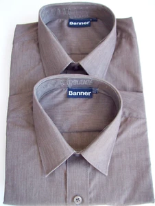 Boys Grey School Shirts Banner Long Sleeve Twin Pack Easy Care 11 to 16 collar - Picture 1 of 12