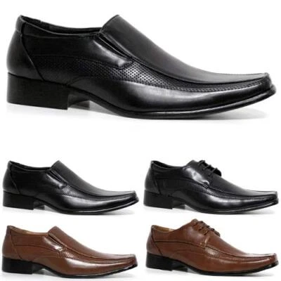 MENS FAUX LEATHER SHOES NEW ITALIAN SMART FORMAL WEDDING OFFICE PARTY SHOES SIZE - Image 1 of 4