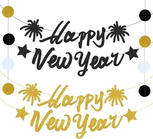2Pcs Happy New Year 2025 Years Decorations, Gold & Black 2025 2pcs - Picture 1 of 7