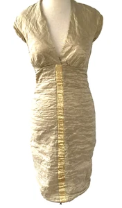 Nicole Miller Gold Label Sheath Dress Taupe Metallic Ruched Size 4 - Picture 1 of 6