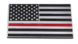 Thin RED line firefighter USA flag Black Chrome plastic car track emblem decal  - Bild 1 von 6