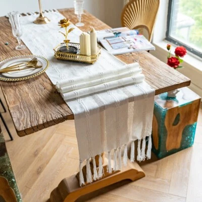 Table Runner Flag Cover Tassel Fringe Hollow Out Striped Dinning Room Home Decor - Image 1 of 4