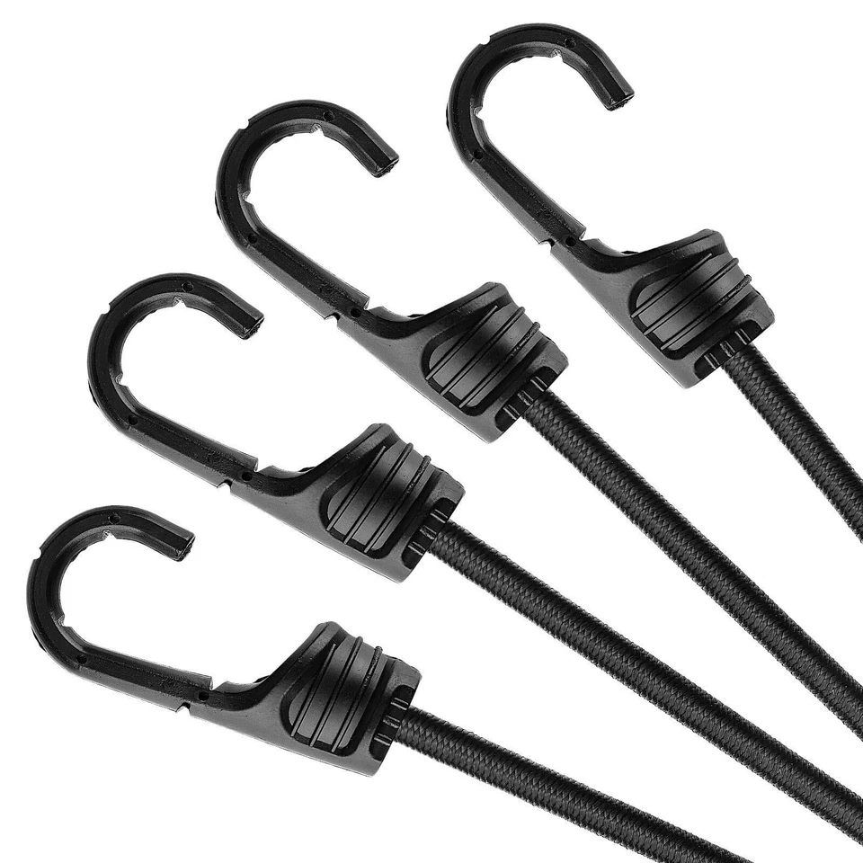 24 Inch Black Bungee Cords With Hooks Heavy Duty UV Resistance for Durable 4 Pcs