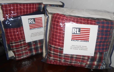 НОВЫЙ НАБОР из 2 RALPH LAUREN Oliver Plaid Patchwork Quilted СТАНДАРТНЫЕ НАВОЛОЧКИ - Изображение 1 из 4
