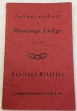 1954 I.O.O.F. Independent Order Odd Fellows By-Laws Book Hastings MI #58 3247F