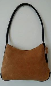 GIANI BERNINI Genuine Leather Hang Tag TAN SUEDE/DARK BROWN Strap Stitch Details - Picture 1 of 12