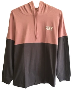 Victoria's Secret PINK Varsity Hoodie Tee Pullover Long Sleeve T Shirt L NEW - Picture 1 of 15