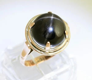 9ct 9K Yellow Gold & Black Star Diopside Cabochon Dress Ring Vintage UK Size L - Picture 1 of 8