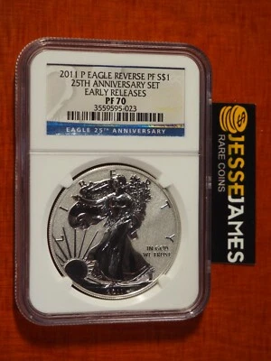2011 P Prueba inversa Silver Eagle NGC PF70 25 aniversario conjunto lanzamientos anticipados Foto 1 de 2