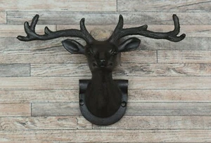 Vtg Cast Iron Deer Head Shape Hat Coat Towel Hanging Kitchen Hook Farm Barn Deco - Picture 1 of 10
