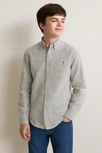 Camisa Polo Ralph Lauren de popelina a cuadros con botones de manga larga para niños M 10-12 - Imagen 1 de 5
