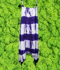 Women Tank Dress, Handmade Blue Tie Dye Spaghetti Gypsy Chic Summer Dress XS