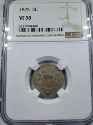 1875 Shield Nickel VF30 NGC - Image 1 of 4